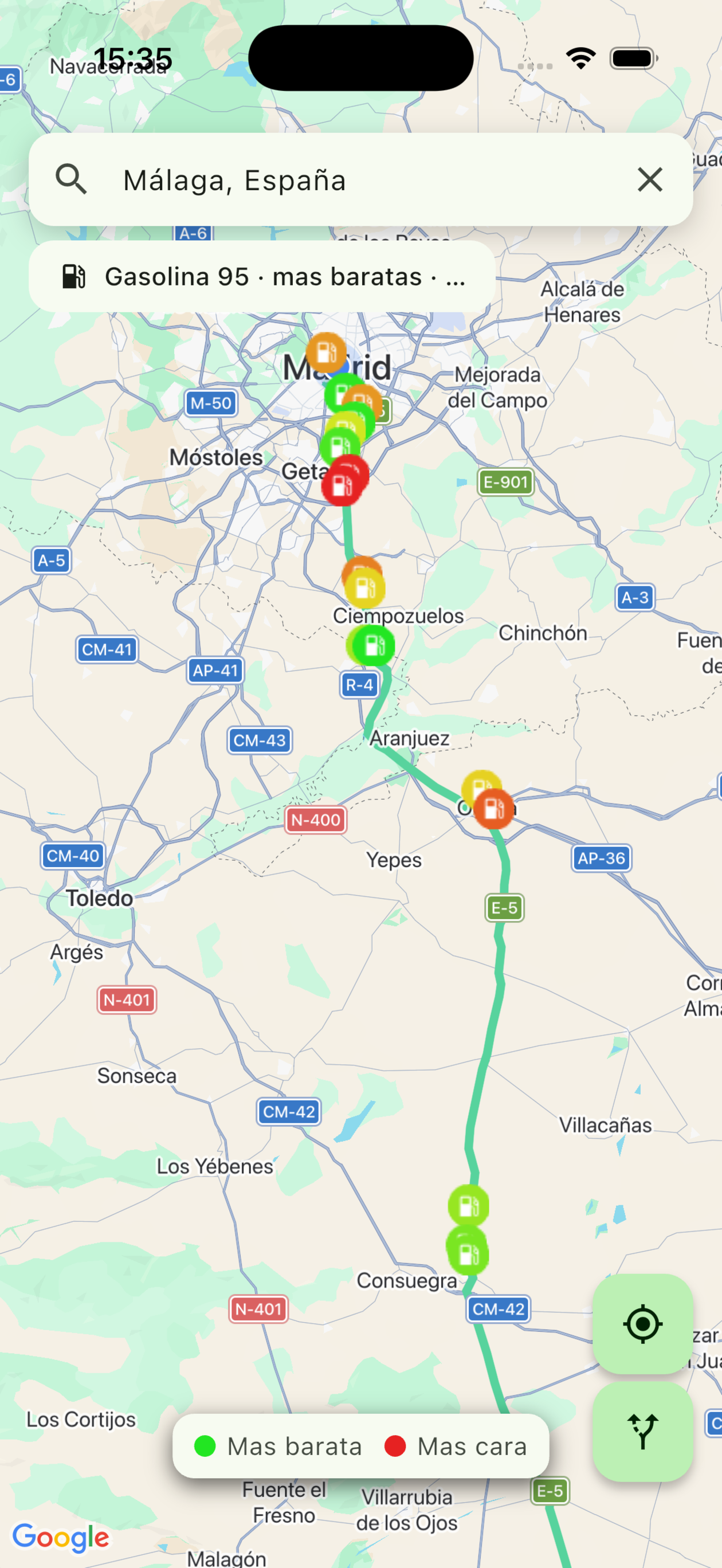 Ruta con gasolineras en Gas Ahorro