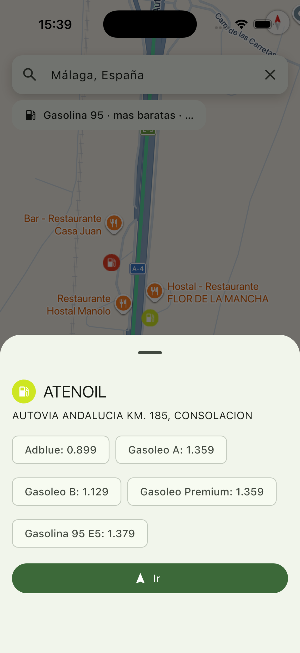 Detalle de precios por estación